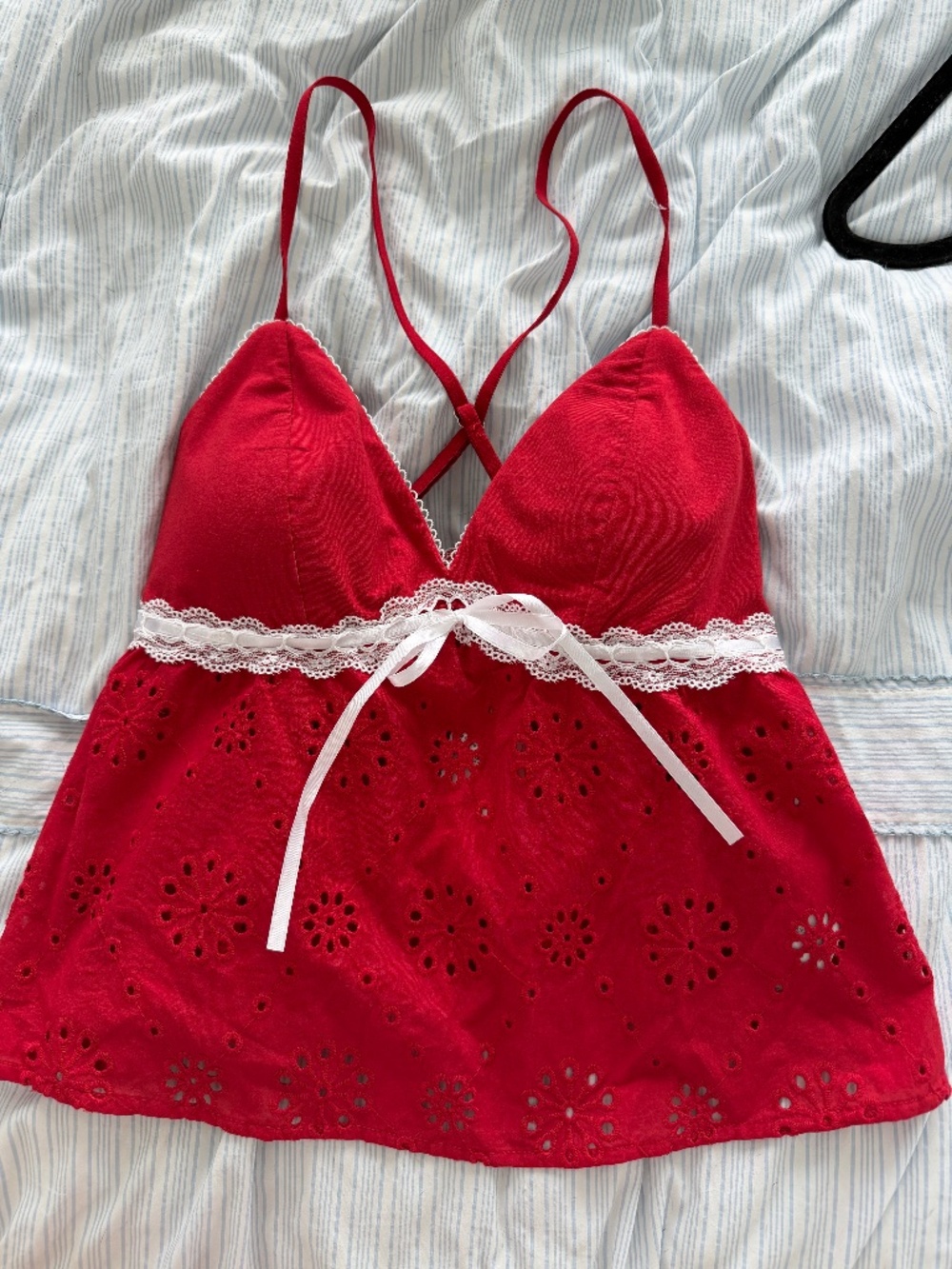 Abercrombie Red Eyelet Top — NWT